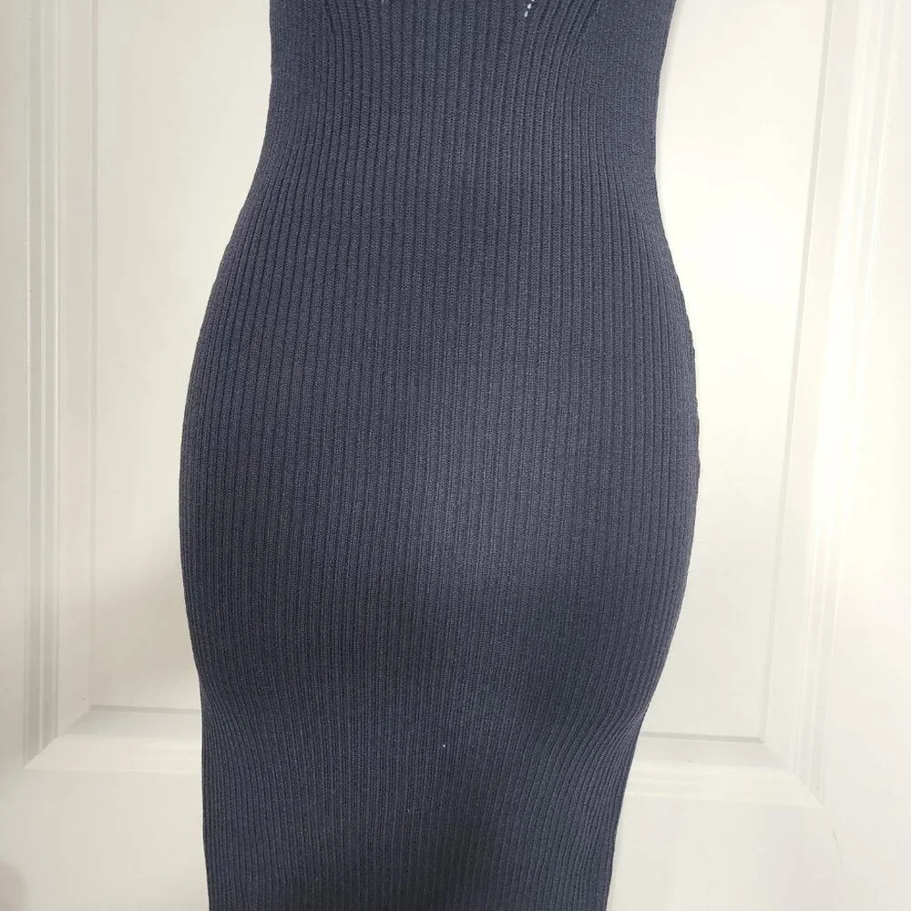 Michael Kors twilight blue ribbed sleeveless v neck Bodycon midi dress size XS - Picture 9 of 11